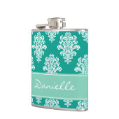 Girl Aquamarin Damask Monogram Flachmann (Links)