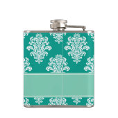 Girl Aquamarin Damask Monogram Flachmann (Rückseite)