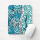 Girl-aquamarin-grüner Glitzer Blätter monogramm Mousepad (Mit Mouse)