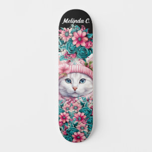 Girl Aquamarin & Pink Blume Weihnachten Kitten Skateboard