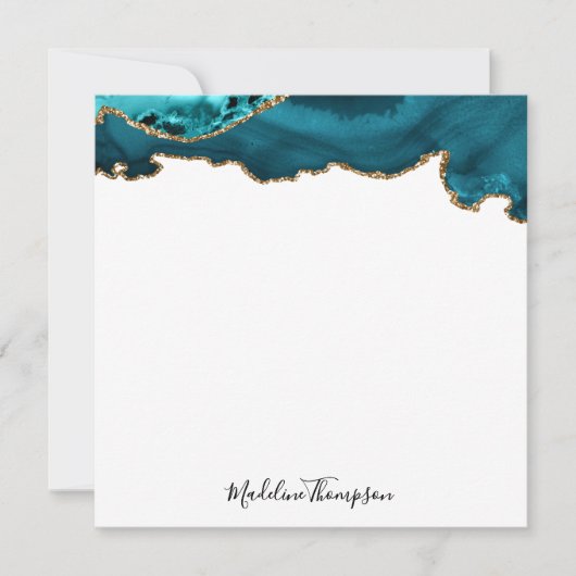 Girl Aquamarin Velvet Agate Geode Script Square Mitteilungskarte (Vorderseite)