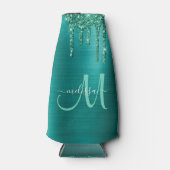 Girl-Aquamarine Tropfscheibe Glitzer gebürstetes M Flaschenkühler (Vorderseite)