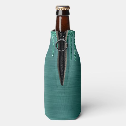 Girl-Aquamarine Tropfscheibe Glitzer gebürstetes M Flaschenkühler (Flasche Rückseite)