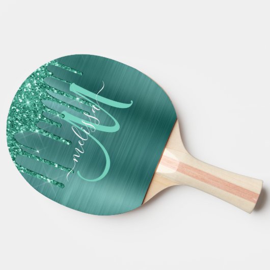 Girl-Aquamarine Tropfscheibe Glitzer gebürstetes M Tischtennis Schläger (Seitenansicht)