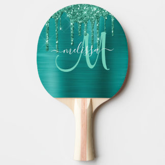 Girl-Aquamarine Tropfscheibe Glitzer gebürstetes M Tischtennis Schläger