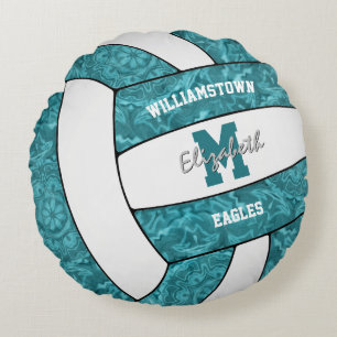 Girl-aquamarine Volleyball-Mannschaftsfarben Gesch Rundes Kissen