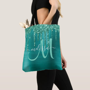 Girl-Aquamariner Dripping-Glitzer Brushed Metal Mo Tasche