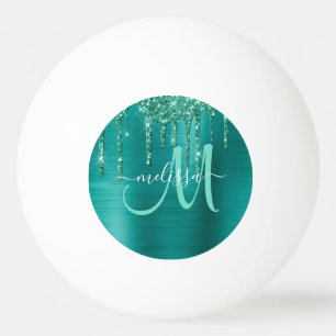Girl-Aquamariner Dripping-Glitzer Brushed Metal Mo Tischtennisball