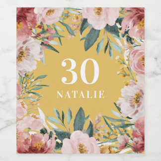 Girl Aquarell Rosa Blütengebäck Weinetikett