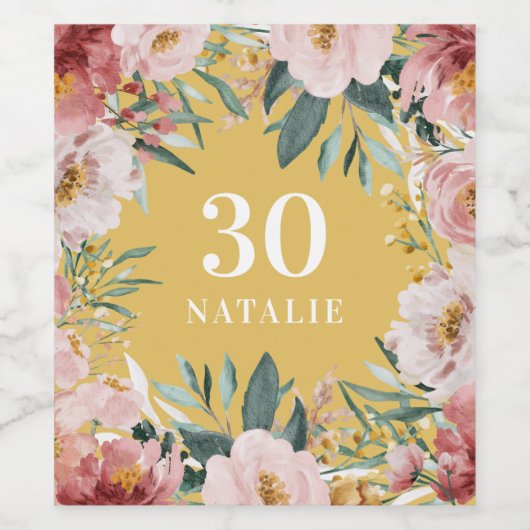 Girl Aquarell Rosa Blütengebäck Weinetikett (Einzelnes Label)