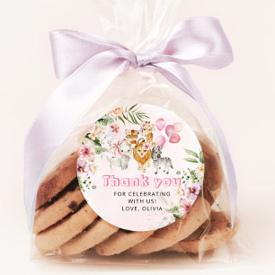 Girl Aquarell Safari Geburtstagsparty Runder Aufkleber