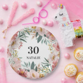 Girl Aquarellblume Geburtstag pinkfarbener Klassik Pappteller (Party)