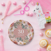 Girl Aquarellblume Geburtstag pinkfarbener Klassik Pappteller (Party)