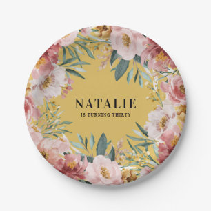 Girl Aquarellblume Geburtstag rosa Chic Pappteller