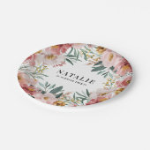 Girl Aquarellblume Geburtstag rosa Chic Pappteller (Schrägansicht)