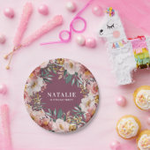 Girl Aquarellblume Geburtstag rosa Chic Pappteller (Party)