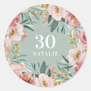 Girl Aquarellblume Geburtstag rosa Chic Runder Aufkleber