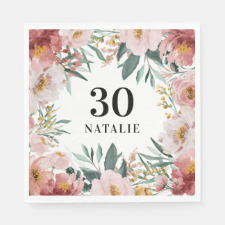 Girl Aquarellblume Geburtstag rosa Chic Serviette