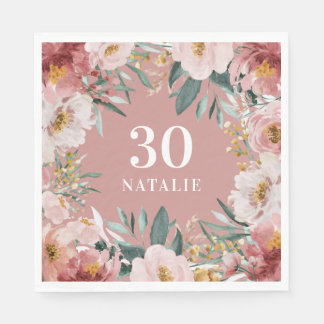 Girl Aquarellblume Geburtstag rosa Chic Serviette