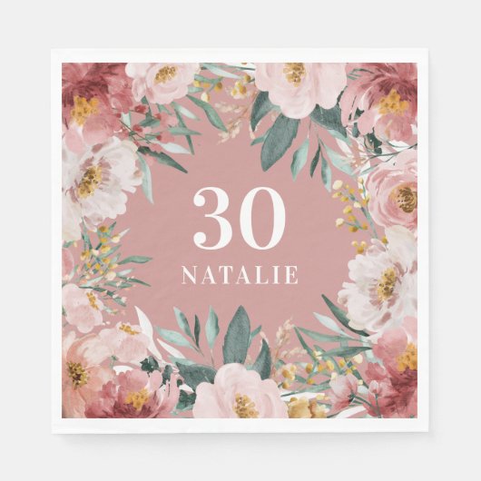 Girl Aquarellblume Geburtstag rosa Chic Serviette (Vorderseite)