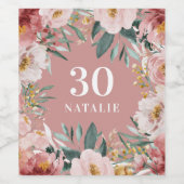 Girl Aquarellblume Geburtstag rosa Chic Weinetikett (Einzelnes Label)