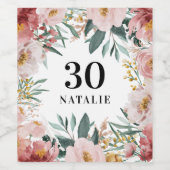 Girl Aquarellblume Geburtstag rosa Chic Weinetikett (Einzelnes Label)