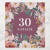 Girl Aquarellblume Geburtstag rosa Chic Weinetikett (Einzelnes Label)