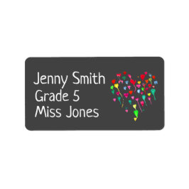 Girl Aquarellherzen Namensschilder für Schulbücher Adressaufkleber