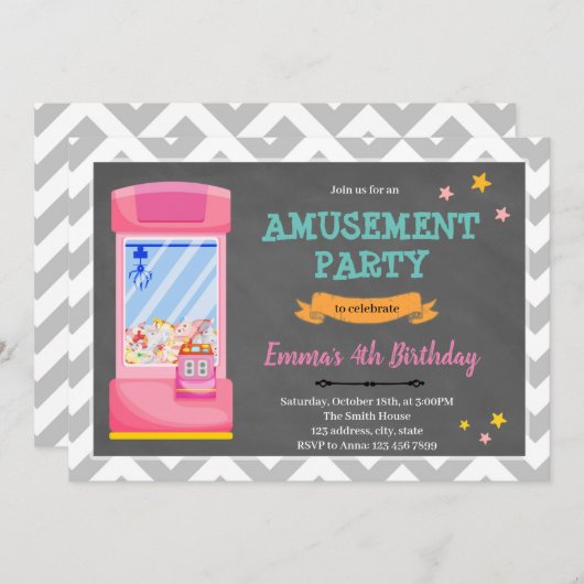 Girl Arcade Vergnügungspark Einladung (Vorne/Hinten)