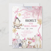 Girl Arctic Animals Birthday Party Invitation Einladung (Vorderseite)