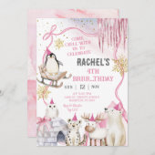 Girl Arctic Animals Birthday Party Invitation Einladung (Vorne/Hinten)