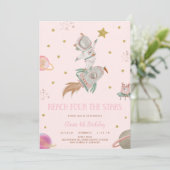 GIRL ASTRONAUT INVITATION, REACH FOUR THE STARS EINLADUNG (Stehend Vorderseite)