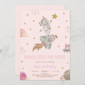 GIRL ASTRONAUT INVITATION, REACH FOUR THE STARS EINLADUNG (Vorne/Hinten)