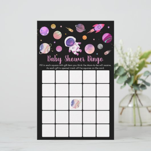 Girl Astronaut Outer Space Baby Dusche Bingo Spiel (Stehend Vorderseite)