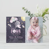 Girl Astronaut Outer Space Viertes Foto Einladung (Stehend Vorderseite)