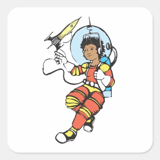 Girl Astronaut Quadratischer Aufkleber (Vorderseite)