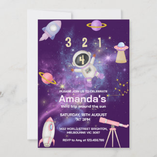 Girl Astronaut Space Geburtstag Einladung