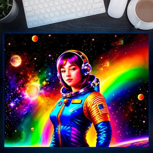 Girl Astronaut Space Stars Farbenfrohe Galaxie Kun Poster
