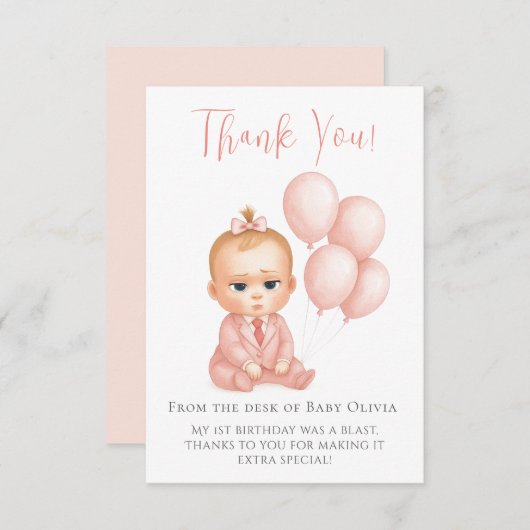 Girl Baby Boss Dankeschön Card - Pink Boss Baby Dankeskarte (Vorne/Hinten)