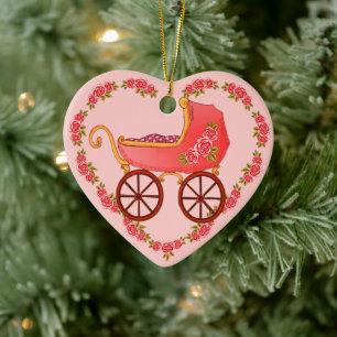 Girl Baby Buggy Heart Keramik Ornament