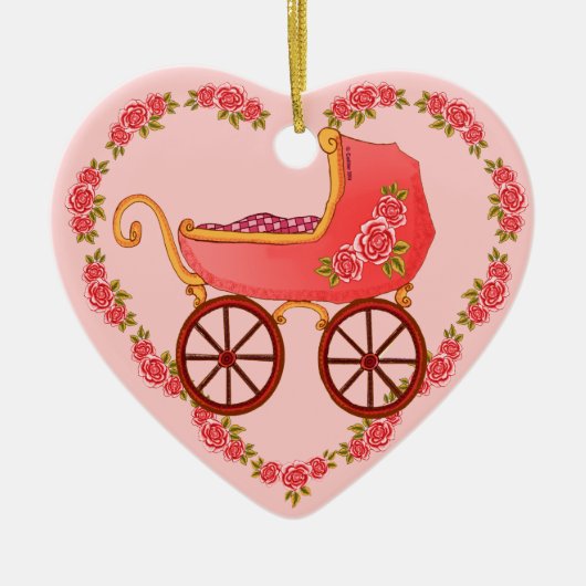 Girl Baby Buggy Herzornament Keramik Ornament (Vorne)