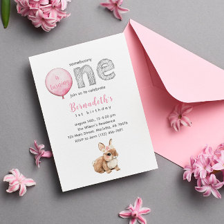 Girl Baby Bunny 1. Geburtstag Party Einladung
