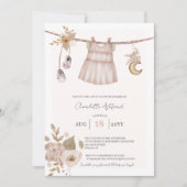 Girl Baby Clothes Boho Babydusche Einladung (Vorderseite)