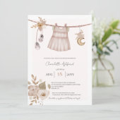 Girl Baby Clothes Boho Babydusche Einladung (Stehend Vorderseite)