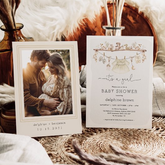 Girl Baby Clothes Boho Neutral Tone Baby Dusche Einladung