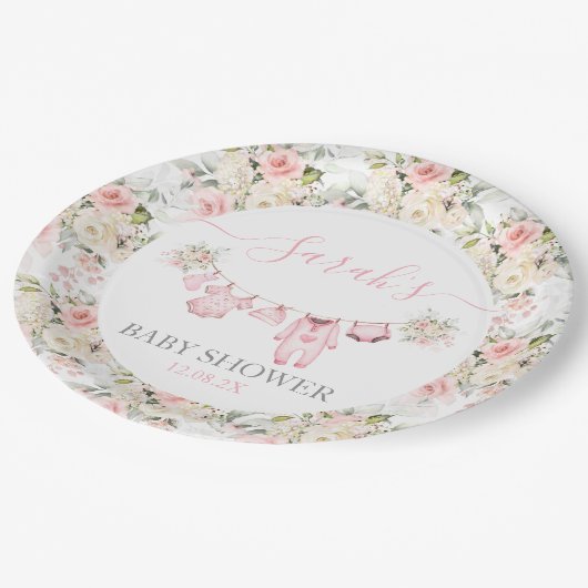 Girl Baby Clothes Kinderdusche Pappteller (Schrägansicht)