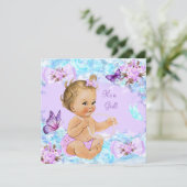 Girl Baby Dusche Aquamarine Lila Butterfly Blonde Einladung (Stehend Vorderseite)