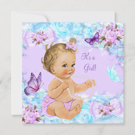 Girl Baby Dusche Aquamarine Lila Butterfly Blonde Einladung