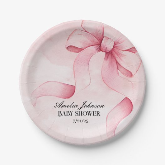 Girl Baby Dusche Blush Pink Ribbon Coquette Pappteller (Vorderseite)