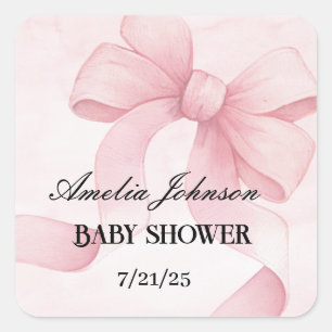 Girl Baby Dusche Blush Pink Ribbon Coquette Quadratischer Aufkleber